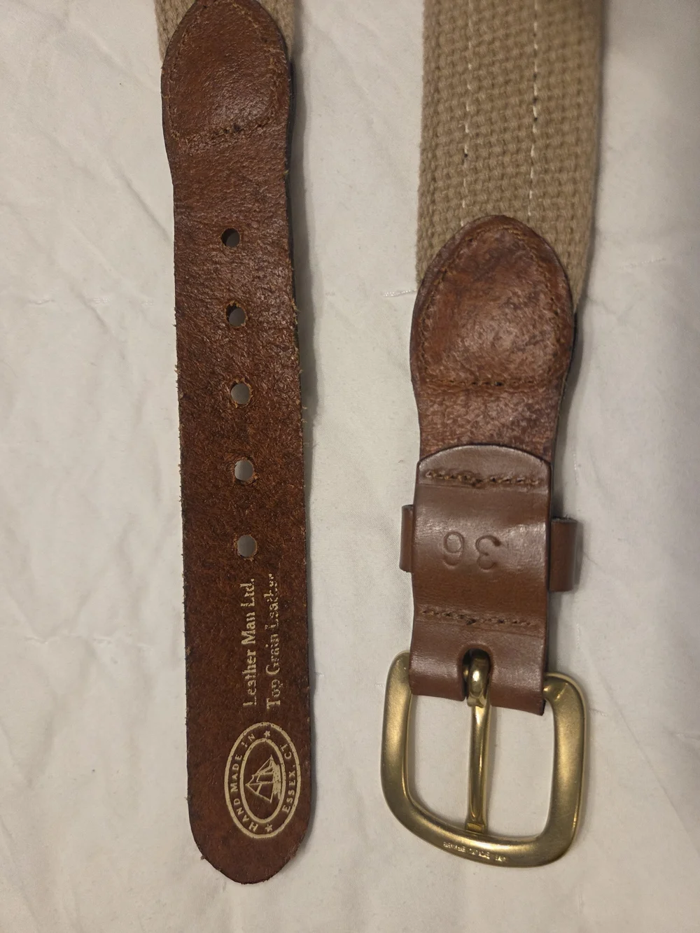 Classic Leather Man Ltd. Tan Pennant Signal Flags Nautical Web Belt Sz 36